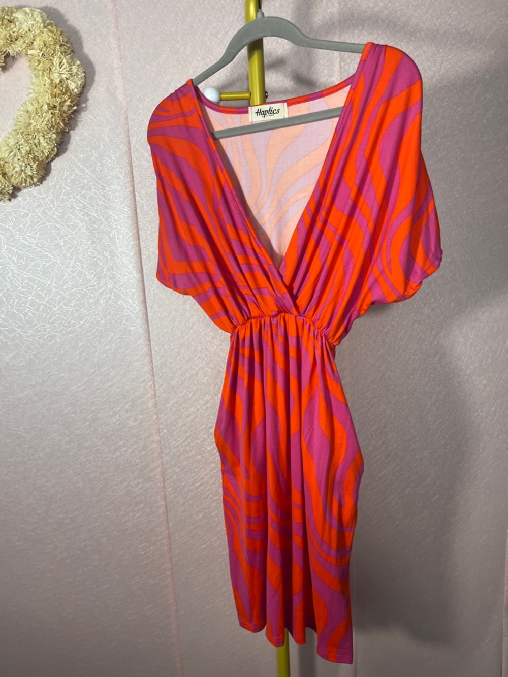 Haptics Pink and Orange V-Neck Mini Dress